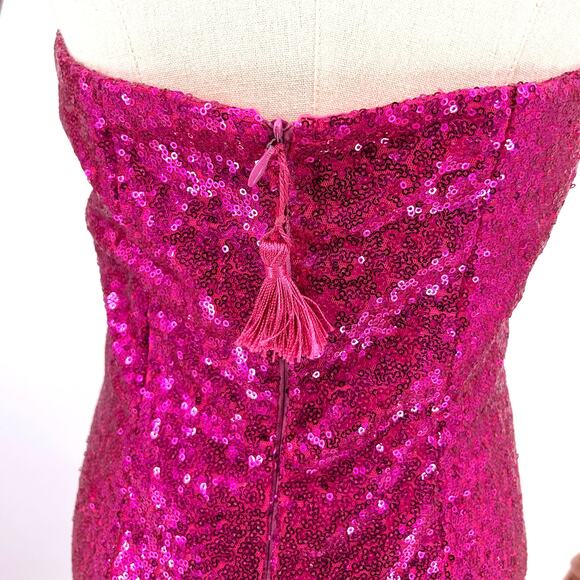 Vintage Y2k Custom Pink Sequin Mermaid Strapless Structured Gown - Picture 6 of 7